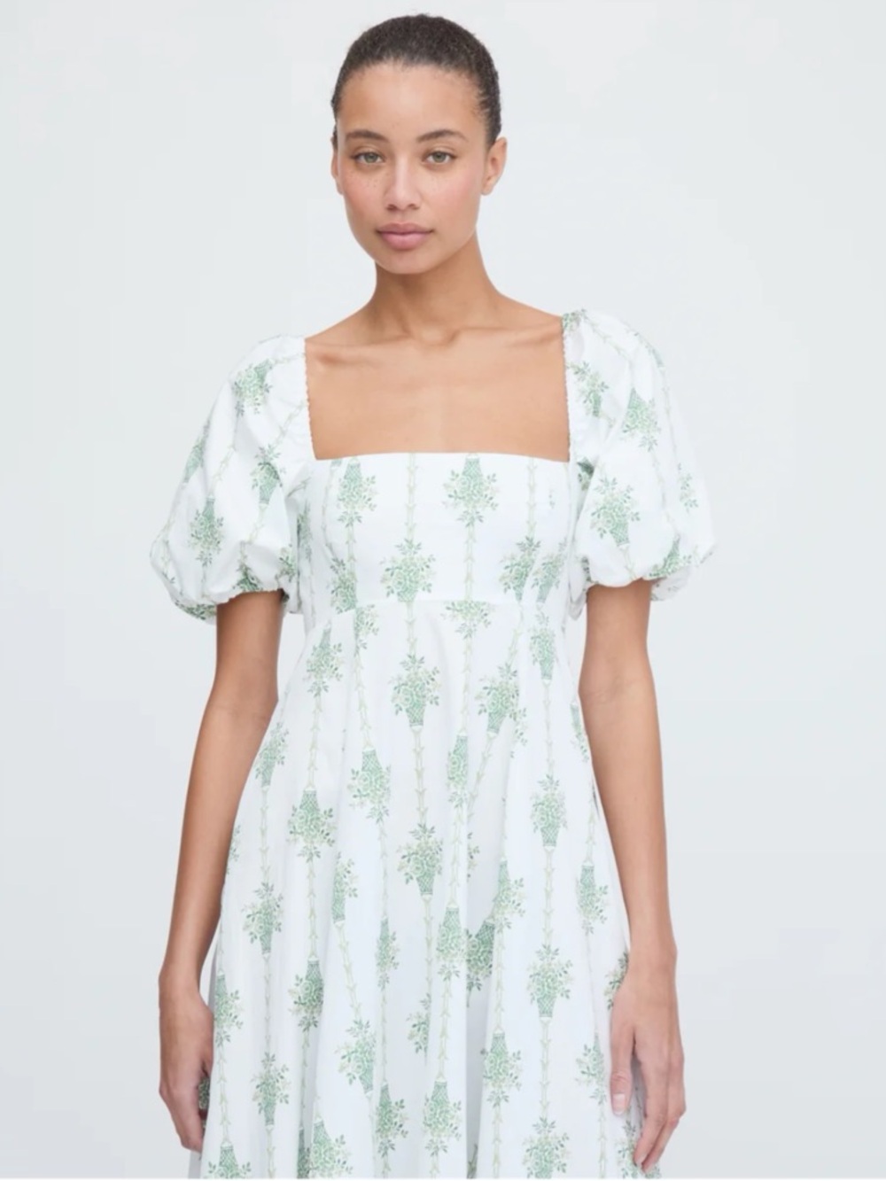 Hill House White Dress with Green Floral Print